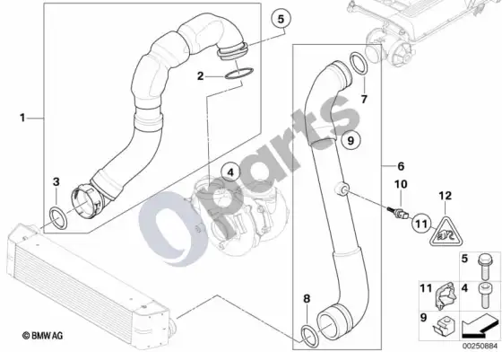 BMW 3 E90 E91 įsiurbimo kolektorius – pripūtimo oro kanalas / EGR (E90 LCI 325DM57N2, E90 325D, E90 330D, E90 330XD, E91 330XD, E91 325D, E91 330D) – schema