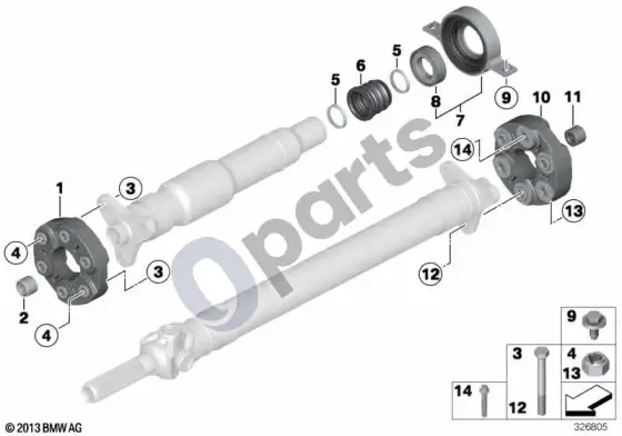 BMW 3 E90 E91 centrinė pavara/galinio diferencialo lanksti mova (E90 LCI 325DM57N2, E90 325D, E91 325D) – schema