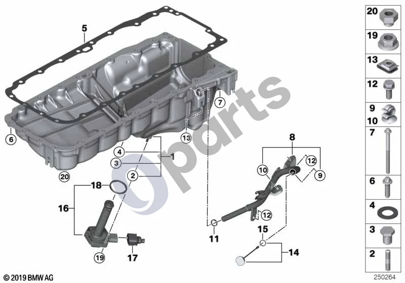 BMW 3 E90 E91 (2005–2012) Alyvos karteris / alyvos lygio matuoklis (E90 LCI 325DN57) schema – pozicija 16: Alyvos lygio jutiklis