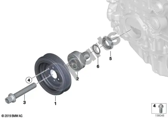 BMW 3 E90 E91 diržinė pavara, vibracijų slopintuvas (E90 LCI 328I, E90 LCI 330IN52N, E90 328I, E90 330IN52, E90 330XIN52, E90 330IN52N, E91 330IN52, E91 330XIN52, E91 330IN52N) – schema