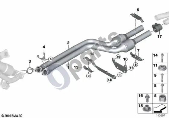 BMW 3 E90 E91 katalizatorius/priekinis duslintuvas (E90 LCI 328I) – schema