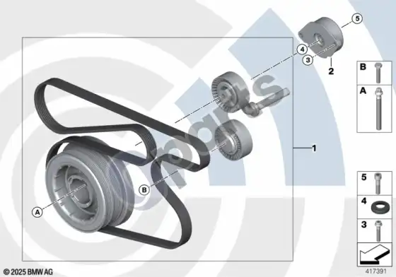 BMW 3 E90 E91 diržinių pavarų remonto komplektas, value line (E90 LCI 335D, E90 335D, E91 335D) – schema