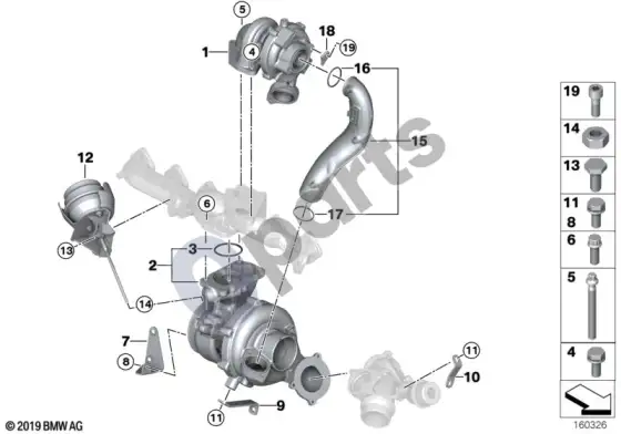 BMW 3 E90 E91 išmetamųjų dujų turbokompresorius (E90 LCI 335D, E90 335D, E91 335D) – schema
