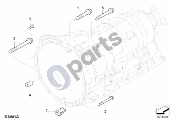 BMW 3 E90 E91 pavarų dėžės tvirtinimo detalės (E90 LCI 335D, E90 335D, E91 335D) – schema