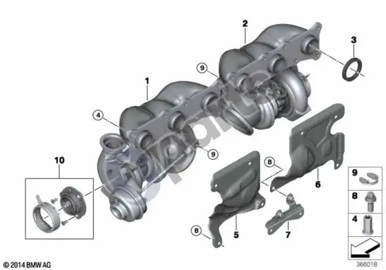 BMW 3 E90 E91 išmetamųjų dujų turbokompresorius (E90 LCI 335XIN54, E90 LCI 335IN54, E90 335I, E90 335XI, E91 335I, E91 335XI) – schema