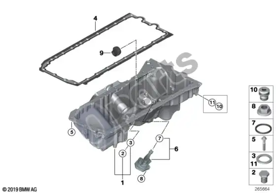 BMW 3 E90 E91 alyvos karteris (E90 LCI 335XIN55) – schema
