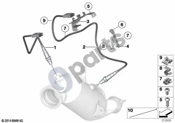 BMW 3 E90 E91 lambda zondo tvirtinimo detalės (E90 LCI 335XIN55, E90 LCI 335IN55) – schema