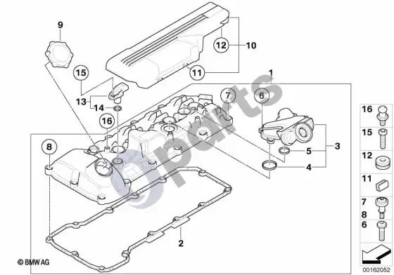 BMW 3 E90 E91 cilindrų galvutės dangtis (E90 LCI M3, E90 M3) – schema