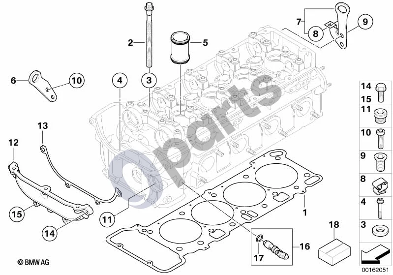 BMW 3 E90 E91 (2005–2012) Cilindrų galvutės pritvirtinamos detalės (E90 LCI M3, E90 M3) schema – pozicija 12: Dangtis