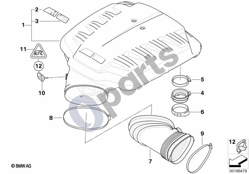 BMW 3 E90 E91 (2005–2012) Įsiurbimo kolektoriaus sistema (E90 LCI M3, E90 M3) schema – pozicija 09: Žarnos spaustukas