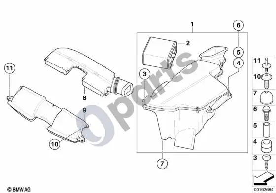 BMW 3 E90 E91 įsiurbimo oro duslintuvas / filtro elementas (E90 LCI M3, E90 M3) – schema
