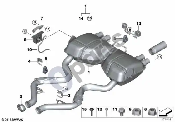 BMW 3 E90 E91 išmetimo sistema, galinė (E90 LCI M3, E90 M3) – schema