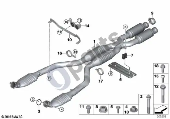 BMW 3 E90 E91 katalizatorius/priekinis duslintuvas – schema