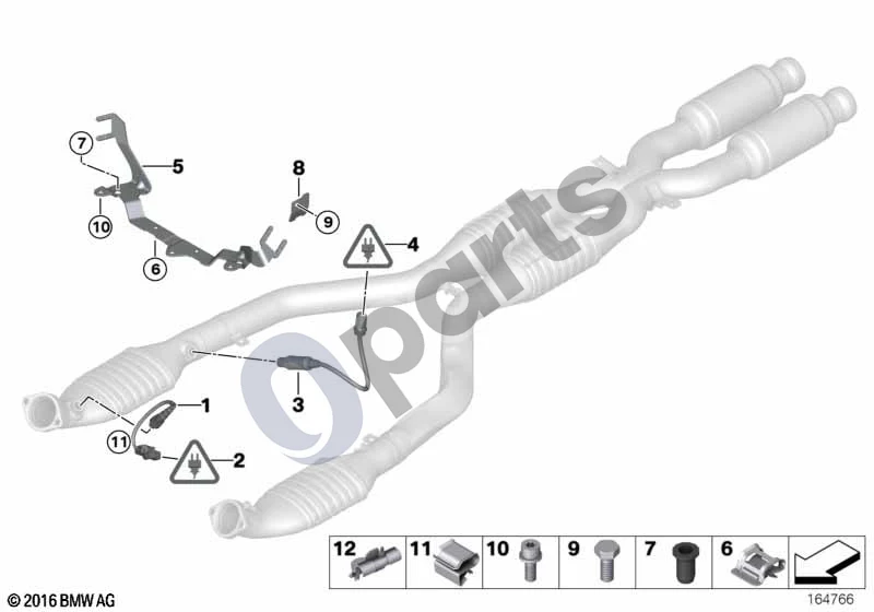 BMW 3 E90 E91 (2005–2012) Lambda zondo tvirtinimo detalės (E90 LCI M3, E90 M3) schema – pozicija 01: Reguliuojamasis lambda zondas