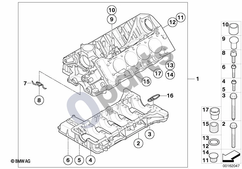 BMW 3 E90 E91 (2005–2012) Variklio blokas (E90 LCI M3, E90 M3) schema – pozicija 07: Alyvos purškimo purkštukas