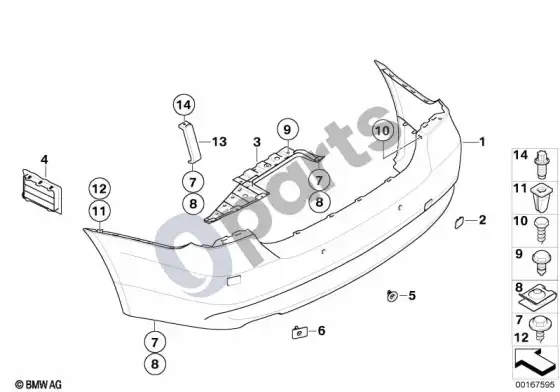 BMW 3 E90 E91 galinė apdailos plokštė – schema