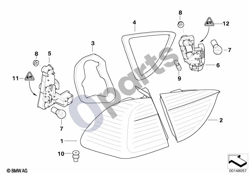 BMW 3 E90 E91 (2005–2012) Galinis žibintas (E91 318DM47N2) schema – pozicija 06: Lemputės lizdas, galinis žibintas bagažinės dangtyje, dešinys