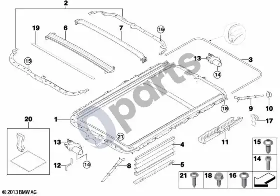 BMW 3 E90 E91 stumdomo-pakeliamo stogo rėmas (E91 318DM47N2) – schema