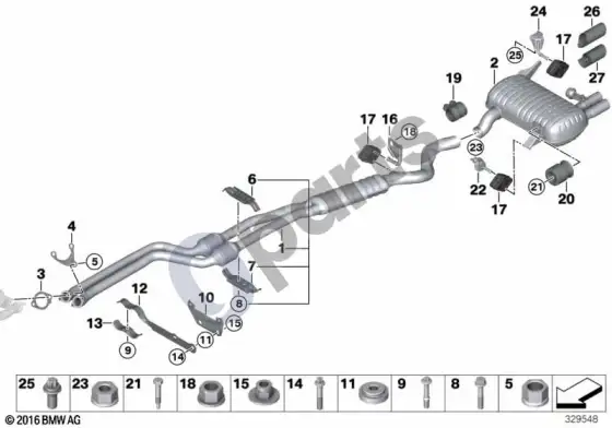 BMW 3 E90 E91 išmetimo sistema, galinė (E91 330IN52N) – schema