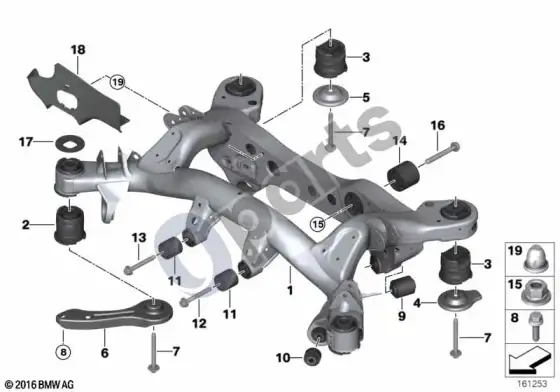 BMW 3 E90 E91 galinės ašies rėmas (E91 335XI) – schema