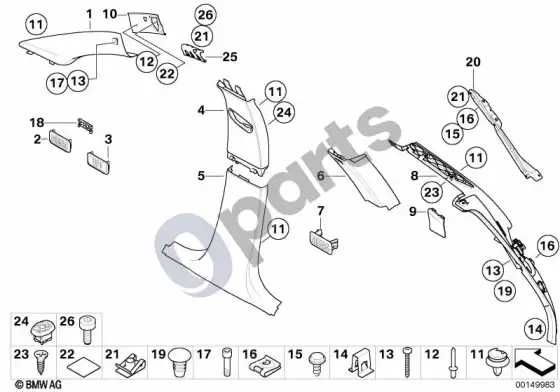 BMW 3 E90 E91 A- / B- / C- / D- statramsčio apdailos skydelis – schema