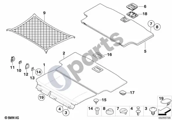 BMW 3 E90 E91 bagažinės grindų apdailos skydelis – schema