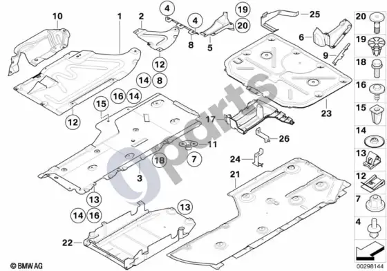 BMW 3 E90 E91 dugno apsauginė danga – schema