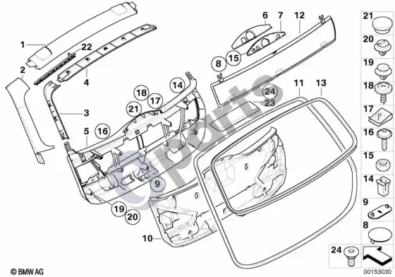 BMW 3 E90 E91 bagažinės dangčio apdailos plokštė – schema