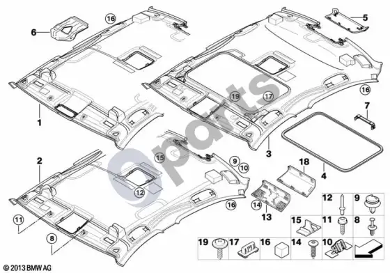 BMW 3 E90 E91 lubų apmušalas (E91 LCI 316D, E91 318DM47N2) – schema