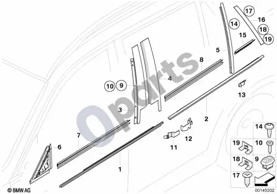 BMW 3 E90 E91 exterior trim / grille / seals (E91 LCI 316D) – schema