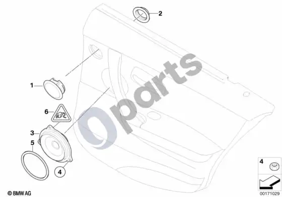 BMW 3 E90 E91 galinių durų garsiakalbio atskiros dalys – schema