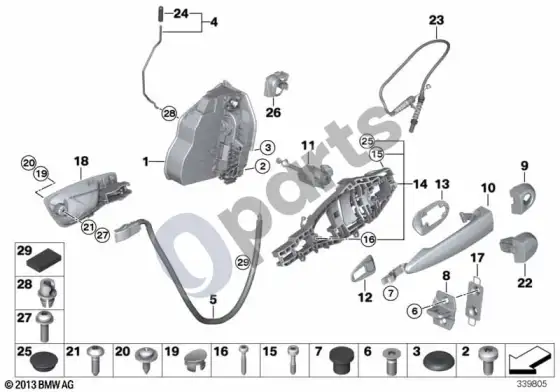 BMW 3 E90 E91 priekinių durų valdymas / durų užraktas (E91 LCI 316D) – schema