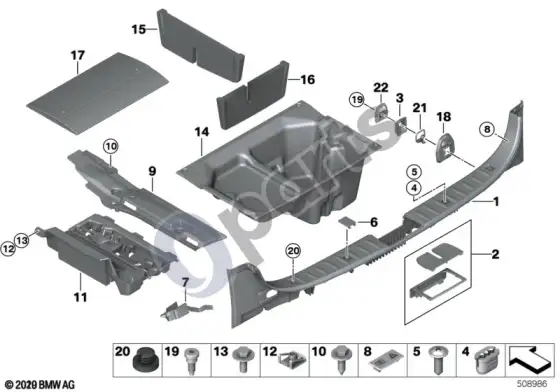 BMW 3 E90 E91 galinio bagažinės apdailos skydas – schema