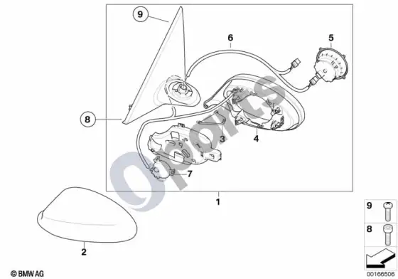 BMW 3 E90 E91 sulankstomas išorinis veidrodėlis – schema