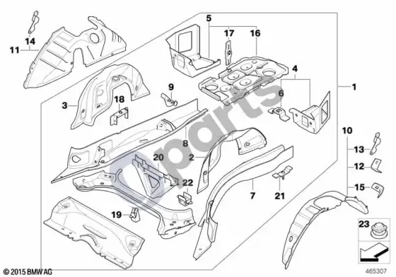 BMW 3 E90 E91 galinės grindų dalys, išorinės – schema