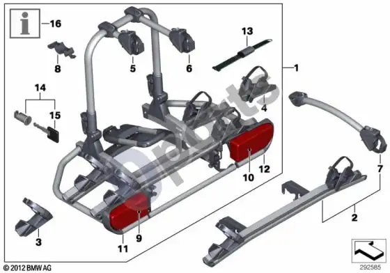 BMW 3 E90 E91 galinis dviračių laikiklis – schema