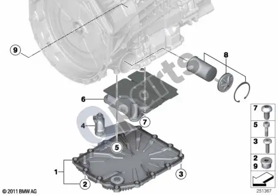 BMW 3 E90 E91 GS7D36SG alyvos karteris – schema