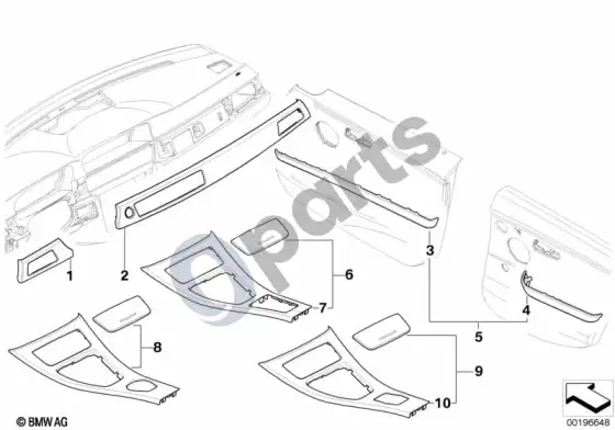 BMW 3 E90 E91 individual medinės apdailos juostos; 2008.09 - ... – schema