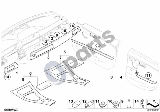 BMW 3 E90 E91 salono apdailos juostelės, margas bambukas, antracito spalvos – schema
