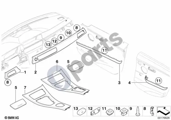 BMW 3 E90 E91 salono apdailos juostelės, satin-silber – schema