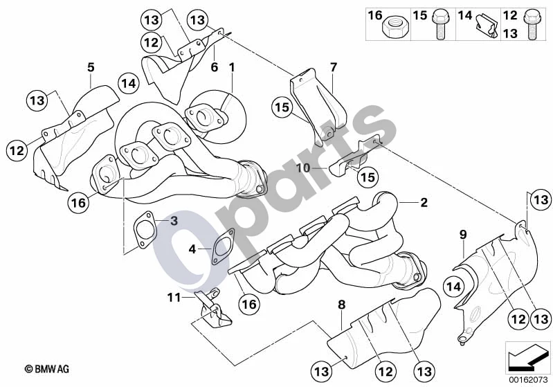 BMW 3 E90 E91 (2005–2012) Išmetimo kolektorius schema – pozicija 10: Karščiui atspari plokštė