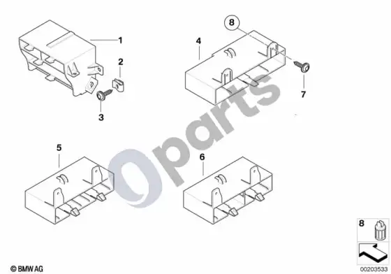 BMW 3 E90 E91 kėbulo valdymo blokų ir modulių kronšteinas – schema