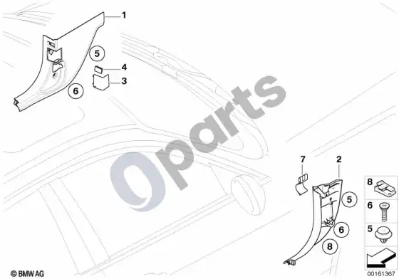 BMW 3 E90 E91 kojų erdvės apdailos plokštė – schema