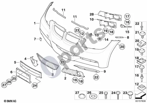 BMW 3 E90 E91 m apdailos plokštė, priekinė – schema
