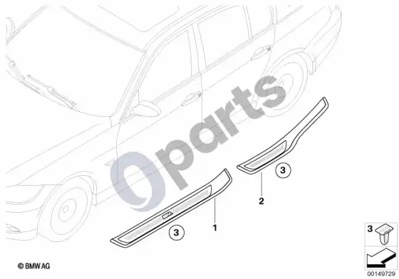 BMW 3 E90 E91 m įlipimo apdailos papildomas montavimas – schema