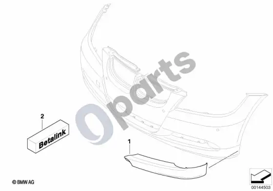 BMW 3 E90 E91 m performance papildomos dalys, priekinė apatinė bamperio dalis – schema
