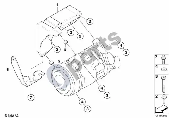 BMW 3 E90 E91 oro kondicionieriaus kompresoriaus laikiklis – schema