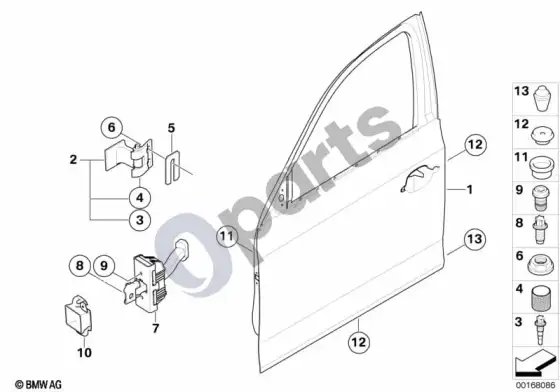 BMW 3 E90 E91 priekinių durų vyris / durų ribotuvas – schema