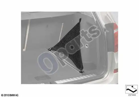 BMW 3 E90 E91 šoninis bagažinės tinklas – schema