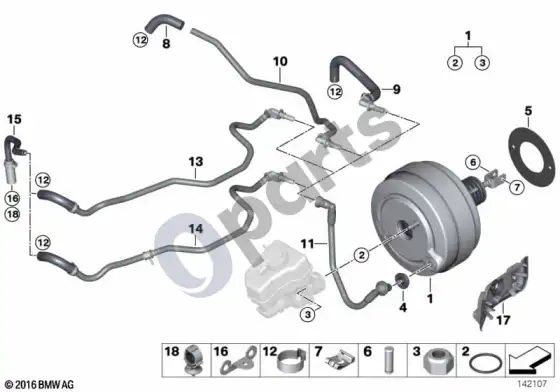 BMW 3 E90 E91 stabdžių stiprintuvo vakuumas – schema